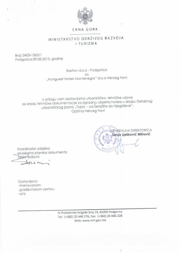 0403_1363_1 Baston d.o.o. Podgorica za Hunguest hotels Montenegro d.o.o. Herceg Novi