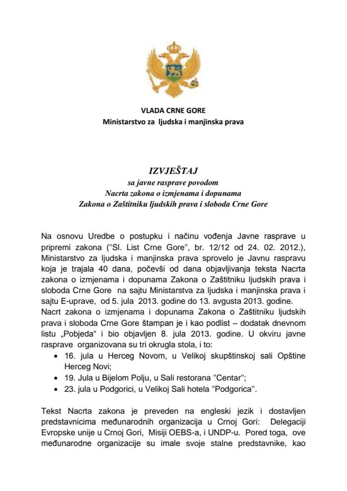 Извјештај са јавне расправе поводом Нацрта закона о измјенама и допунама Закона о Заштитнику људских права и слобода Црне Горе