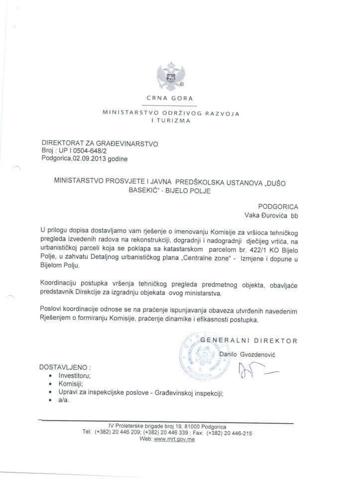 UPI 0504-648-2 Ministarstvo prosvete i javne pedagoska ustanova  Duso Basegic