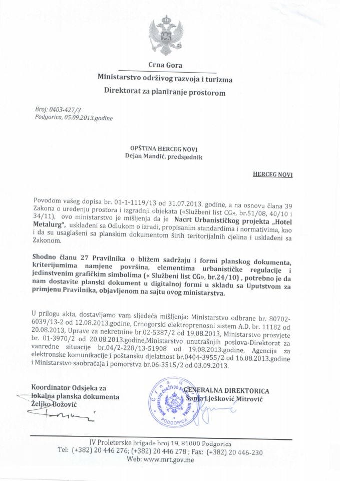 0403_427_3 MIŠLJENJE NA NACRT UP-A HOTEL METALURG HERCEG NOVI