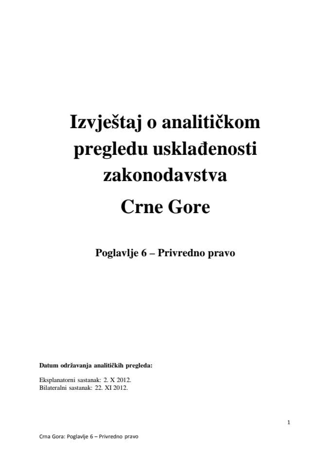 Prevod Izvještaja Evropske komisije sa skrininga 6. poglavlja- Privredno pravo