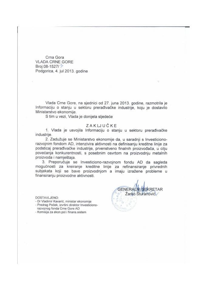 Zaključci prerađivačka industzrija