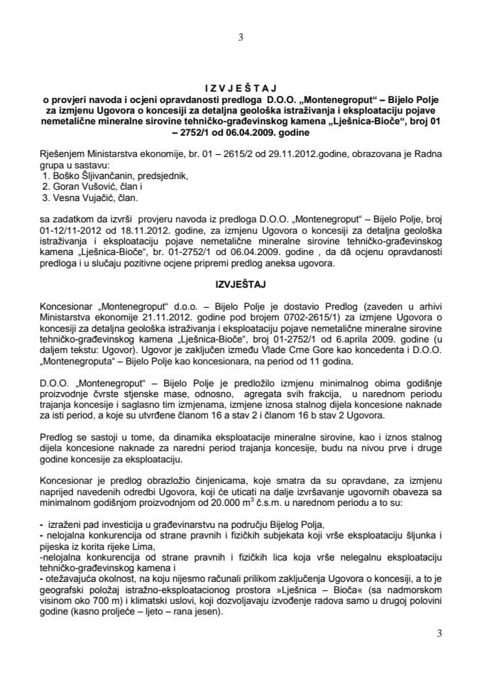 Извјештај о провјери навода и оцјени оправданости предлога ДОО Монтенегропут