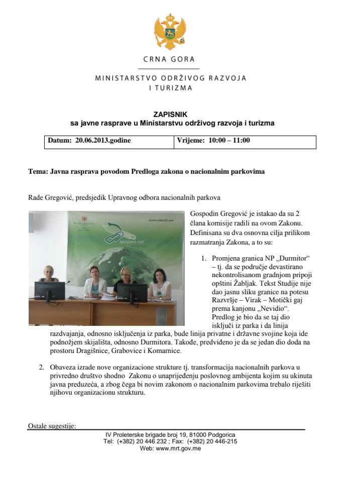 Извјештај са Јавне расправе поводом Предлога закона о националним парковима