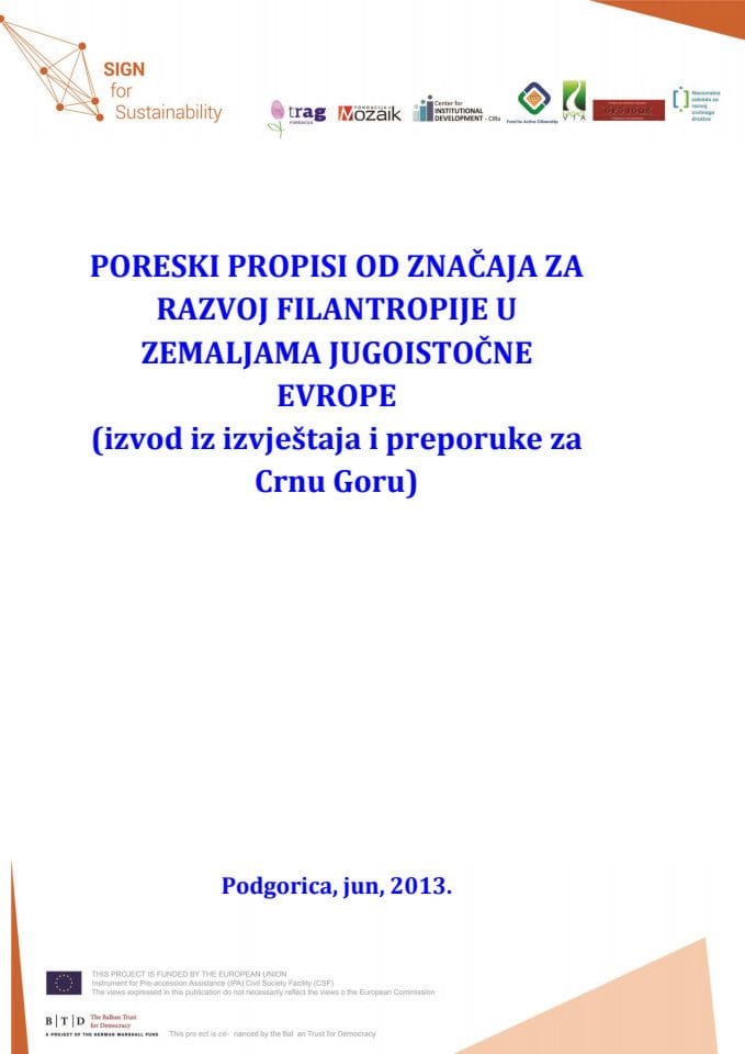 PORESKI PROPISI OD ZNAČAJA ZA  RAZVOJ FILANTROPIJE U ZEMALJAMA JUGOISTOČNE EVROPE