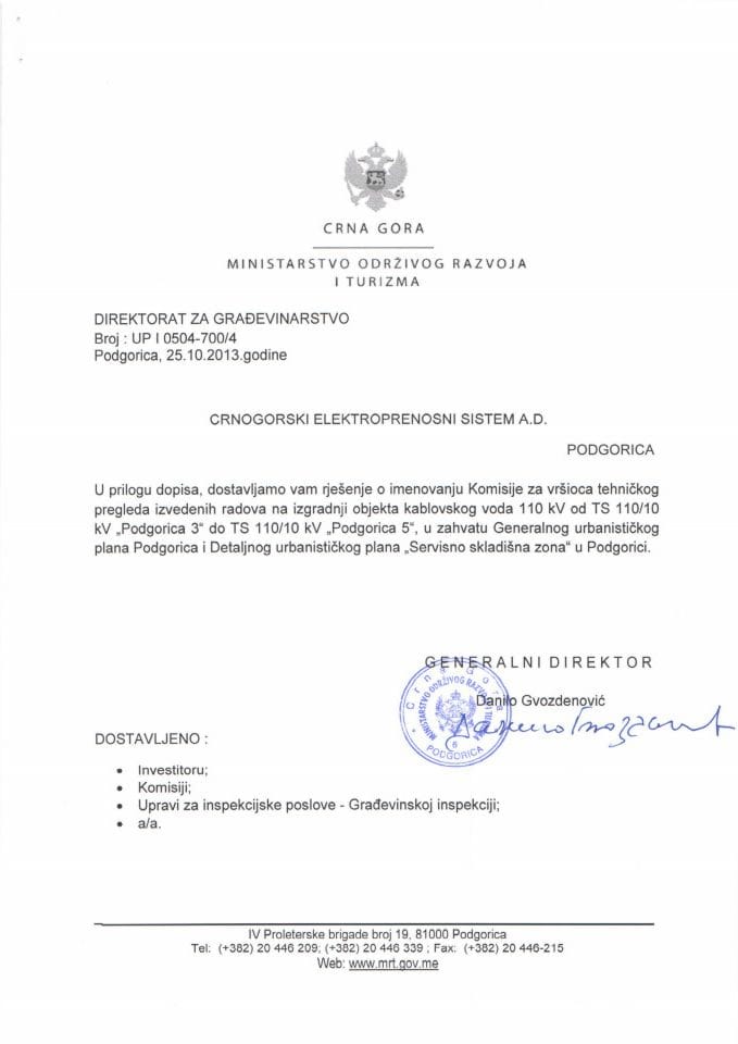 UPI 0504-700-4 Crnogorski elektroprenosni sistem ad