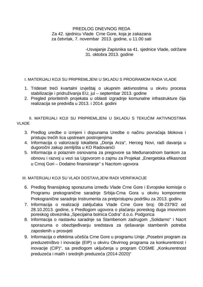 Предлог дневног реда за 42. сједницу Владе Црне Горе