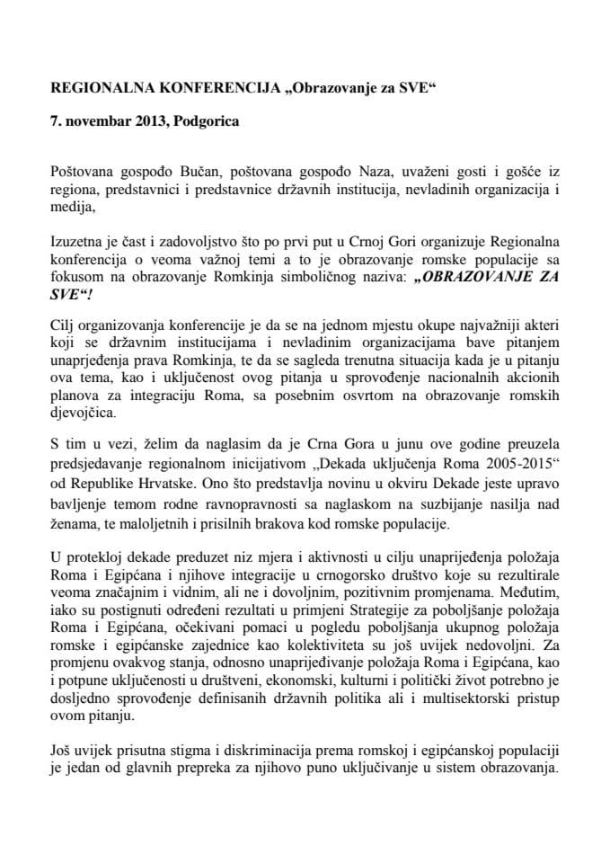 govor Konferencija Romkinje 07.novembar 2013.