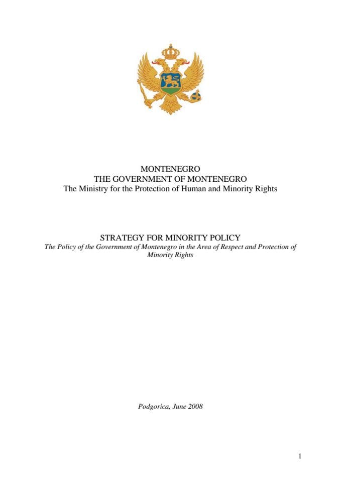 STRATEGY FOR MINORITY POLICY