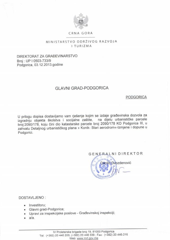 UP I 053-733-9 Glavni grad Podgorica