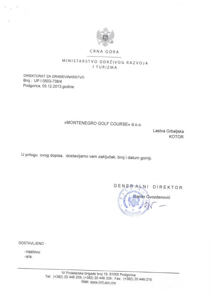 UPI 0503-738-4 Montenegro golf course doo