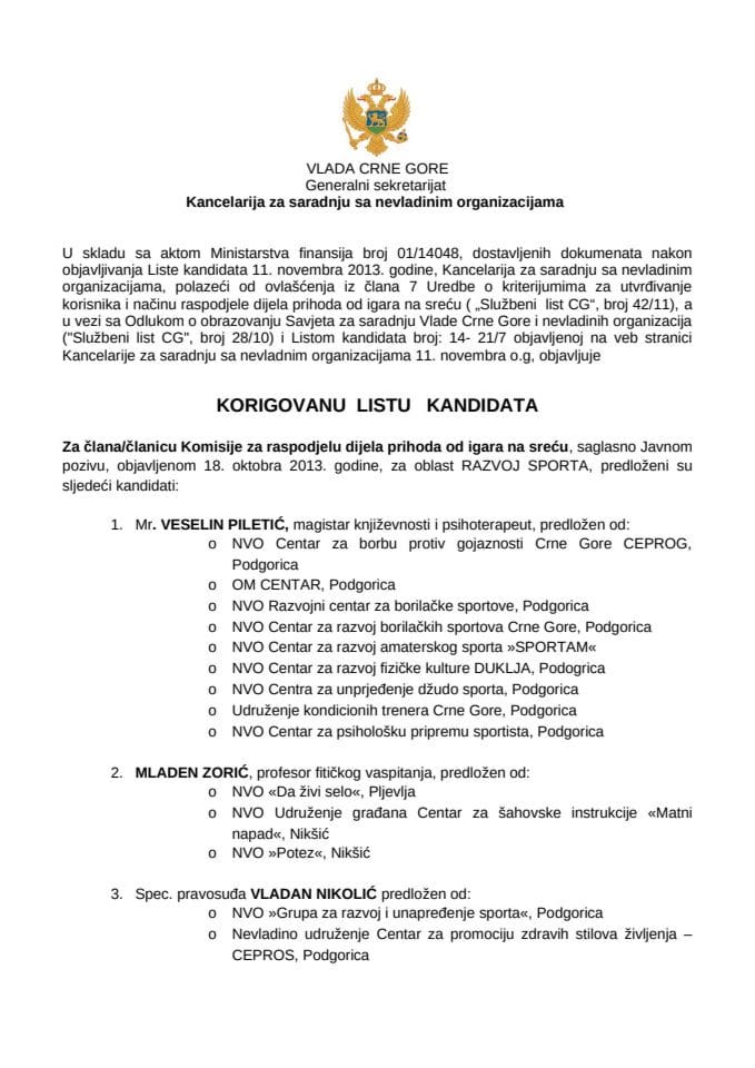 korigovana lista kandidata dec fin