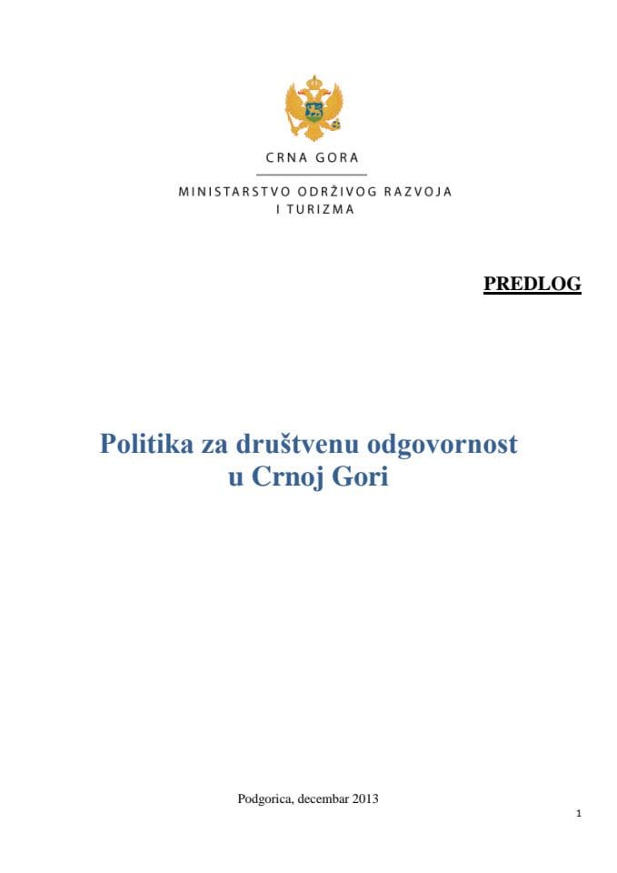 Predlog politike za društvenu odgovornost u Crnoj Gori (za verifikaciju)