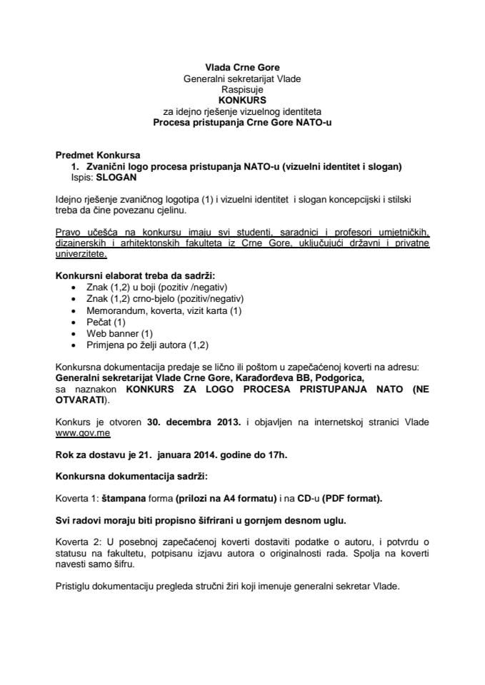 Konkurs za idejno rješenje vizuelnog identiteta Procesa pristupanja Crne Gore NATO-u