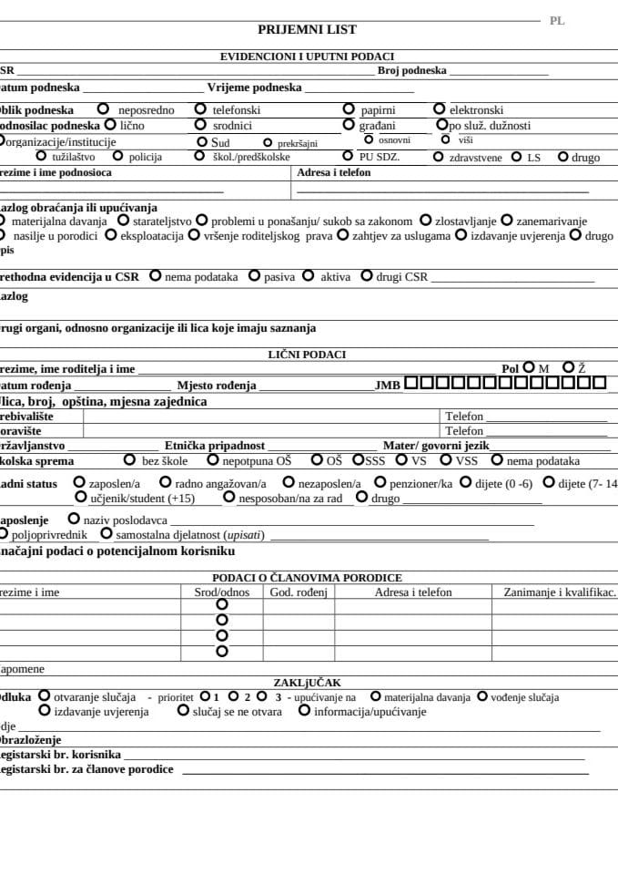 PRIJEMNI LIST   