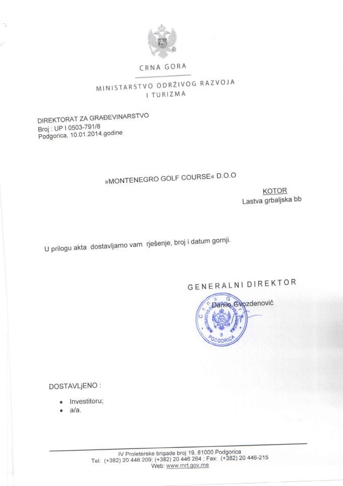 UPI 0503-791-8 Montenegro golf course doo