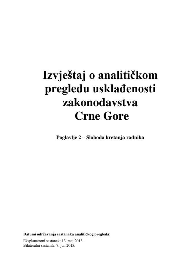 Izvještaj o analitičkom pregledu usklađenosti zakonodavstva CG - poglavlje 2