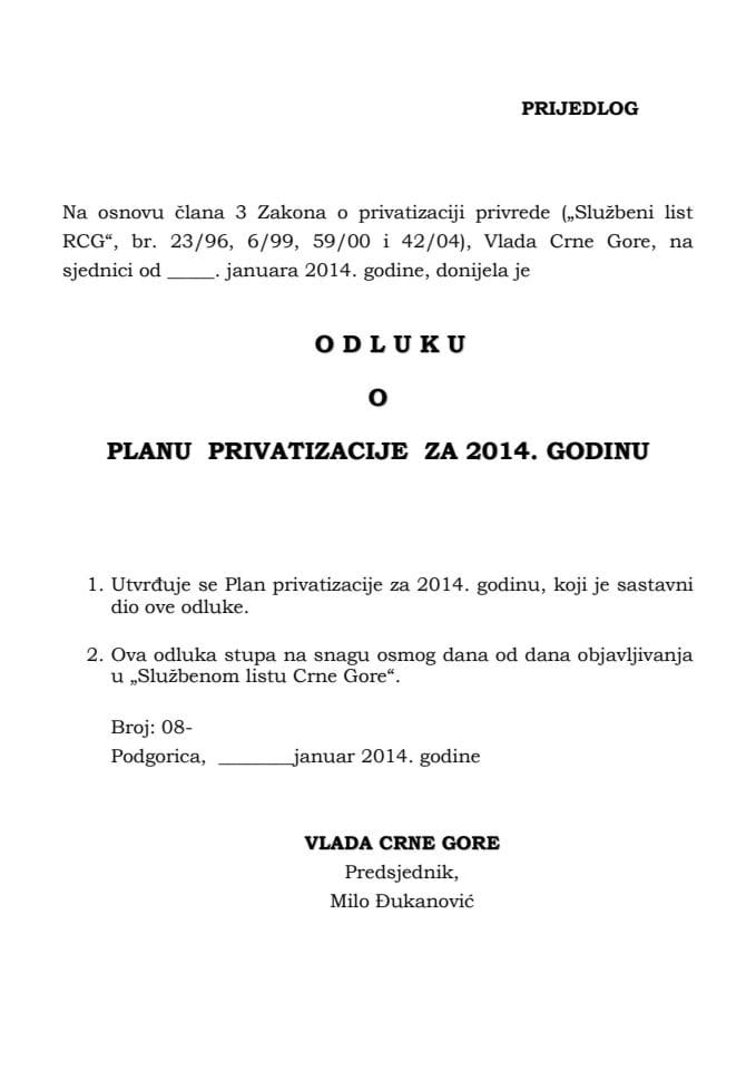 Predlog odluke o planu privatizacije za 2014. godinu
