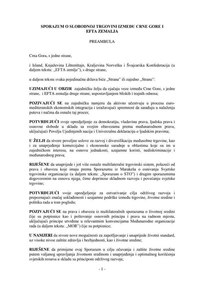 Sporazum o slobodnoj trgovini izmedju Crne Gore i EFTA zemalja