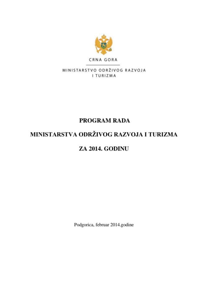 Program rada Ministarstva održivog razvoja i turizma za 2014. godinu