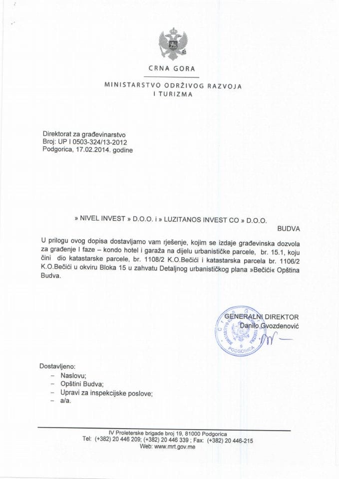 UPI 0503-324-13-2012 Nivei invest doo i Luzitanos invest co doo