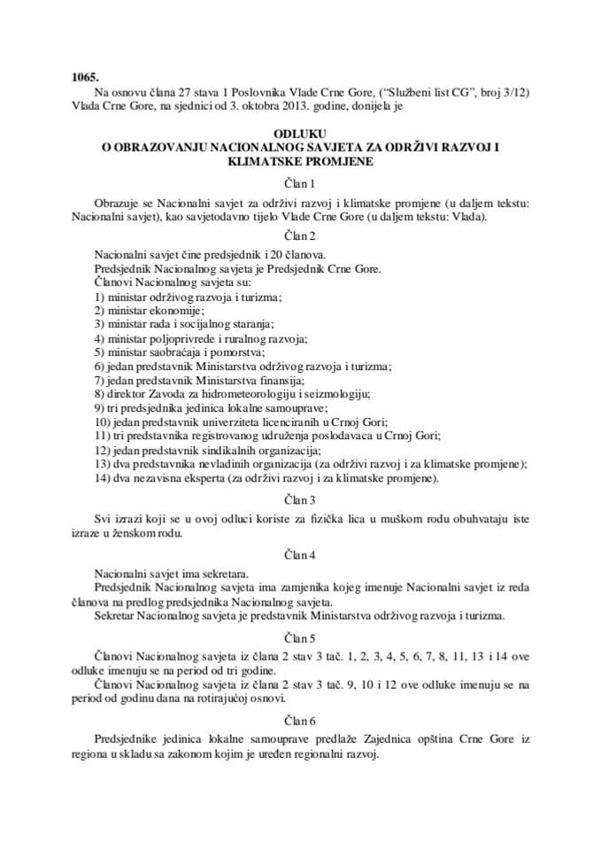 Odluka o obrazovanju Nacionalnog savjeta za odrzivi razvoj i klimatske promjene