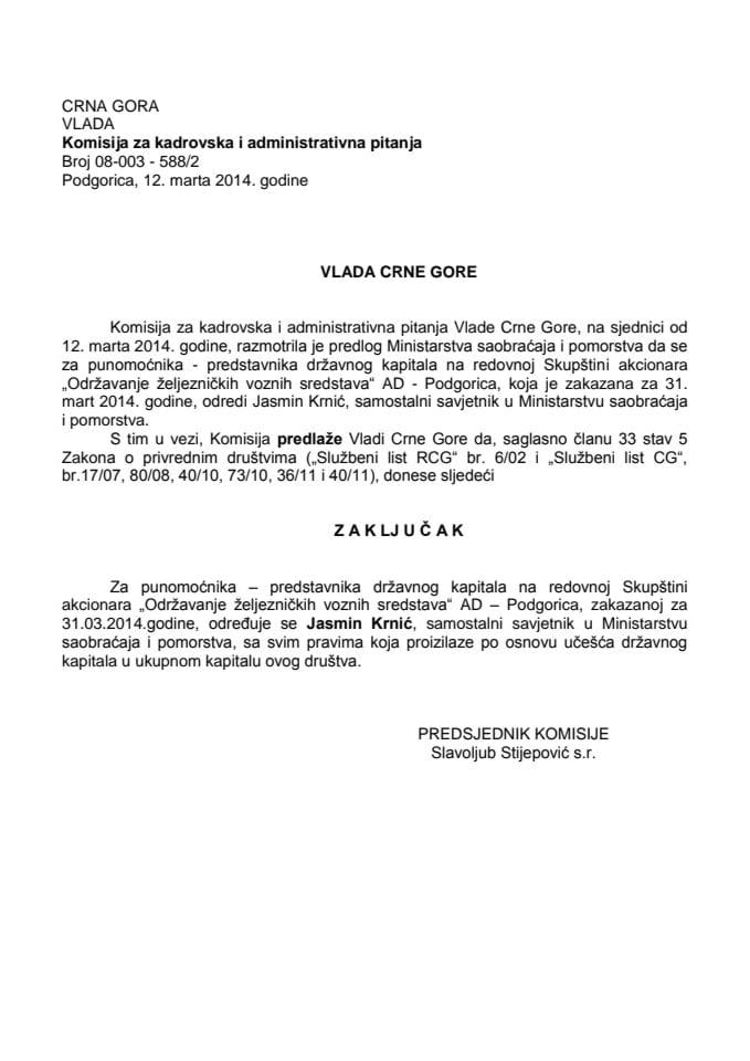 Predlog zaključka o određivanju punomoćnika – predstavnika državnog ...