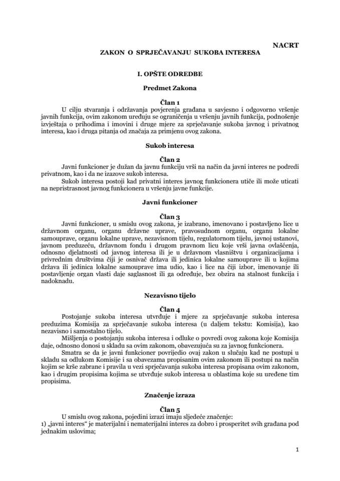 Nacrt Zakona o spječavanju sukoba interesa za javnu raspravu