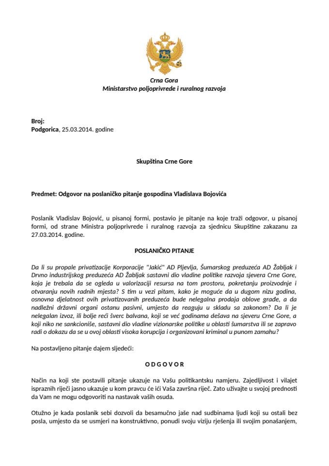 02_Poslaničko pitanje, Vladislav Bojović