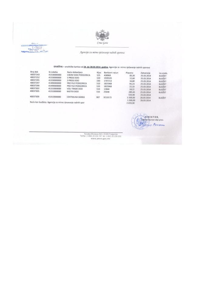 Izvjestaj Agencije za mirno rješavanje radnih sporova 24.03d -  28.0.3.2014