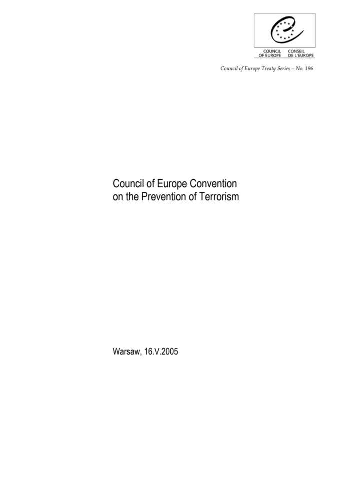 Council of Europe Convention on the Prevention of Terrorism 16.5.2005