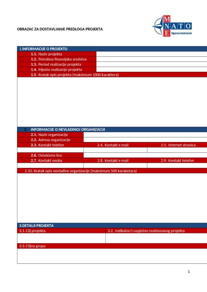 Обрзац за достављање Предлога пројекта (НАТО)