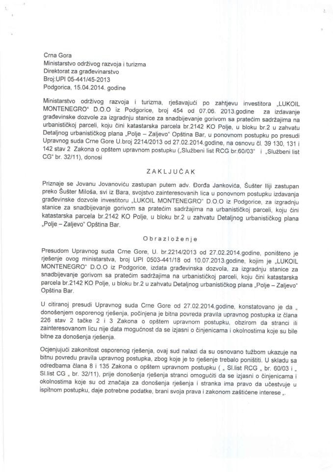 UPI 05-441-45-2013 Lukoil Montenegro