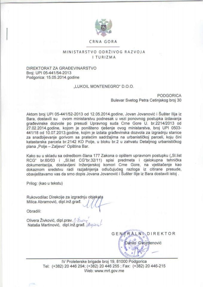 UPI 05_441_54_2013 Lukoil Montenegro doo