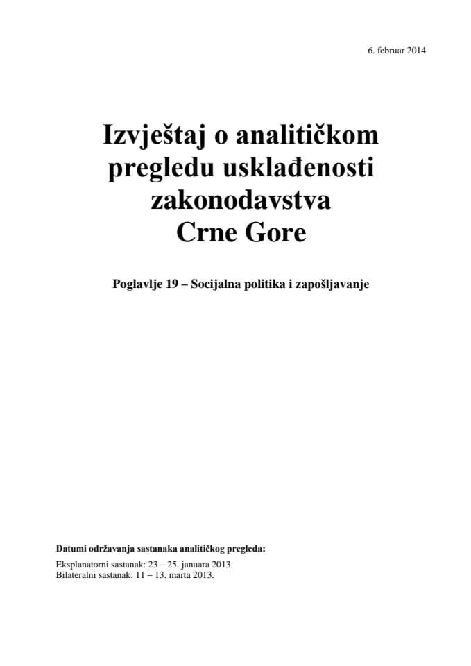 Извјештај са скрининга - 19. Социјална политика и запошљавање