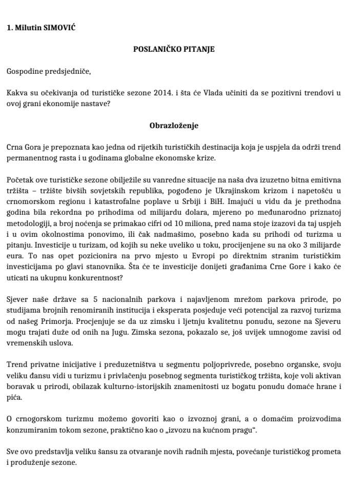 Одговоре предсједника Владе Мила Ђукановића на посланичка питања у оквиру института „Премијерски сат“ 