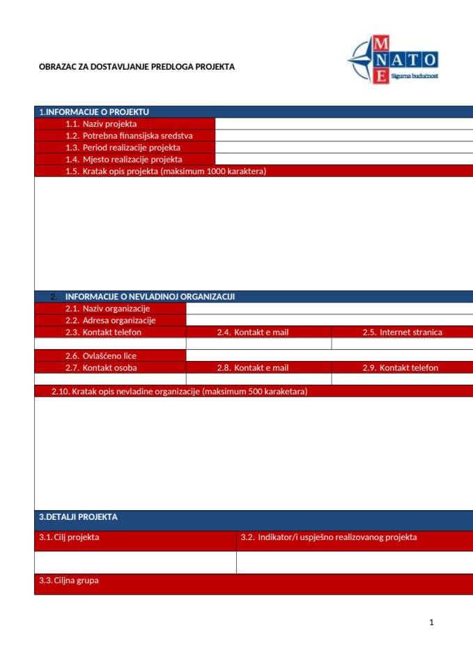 Obrzac za dostavljanje Predlog projekta 