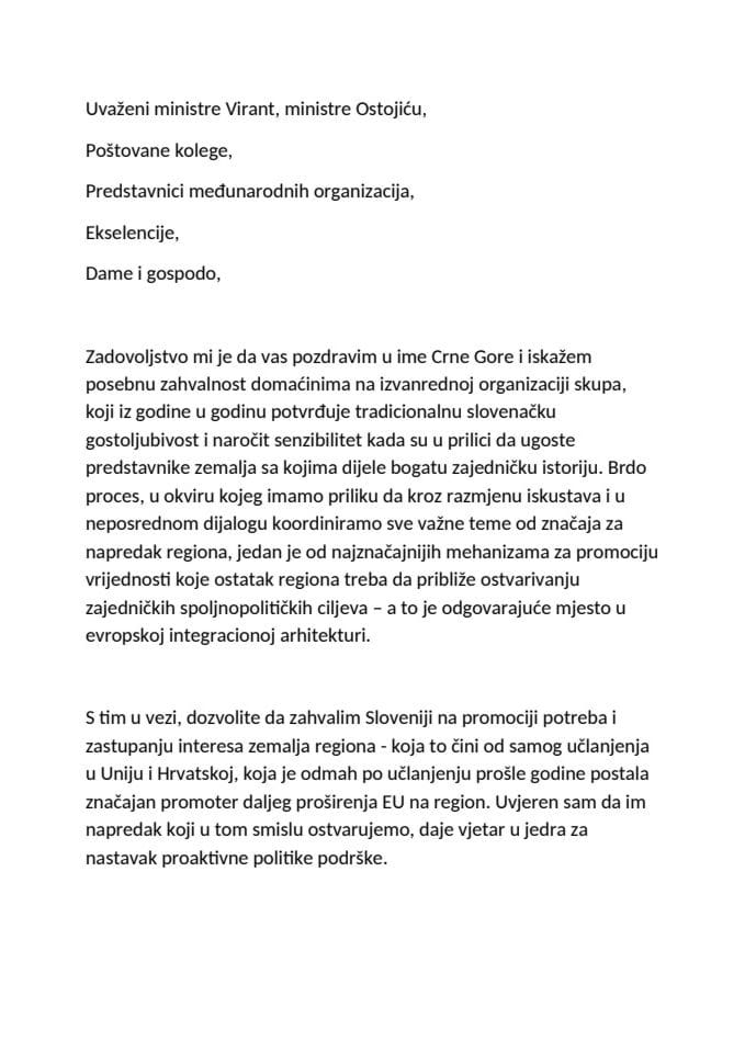 Govor ministra Konjevića na ministarskoj konferenciji "Brdo procesa" na Brdu kod Kranja