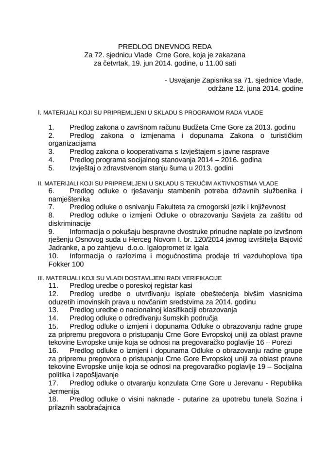 PREDLOG DNEVNOG REDA 72. SJEDNICA
