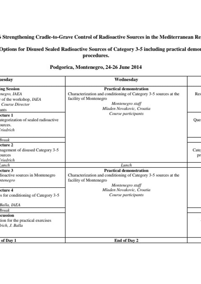 NAJAVA: Održavanje međuregionalnog trening kursa 24-26. jun 2014. godine u okviru interregionalnog projekta INT9176 “Jačanje kontrole iskorišćenih zatvorenih radioaktivnih izvora na Mediteranu”