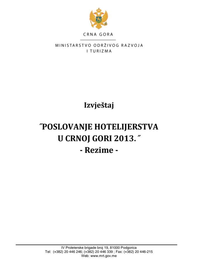 Izvještaj "Poslovanje hotelijerstva u Crnoj Gori 2013" (za verifikaciju)
