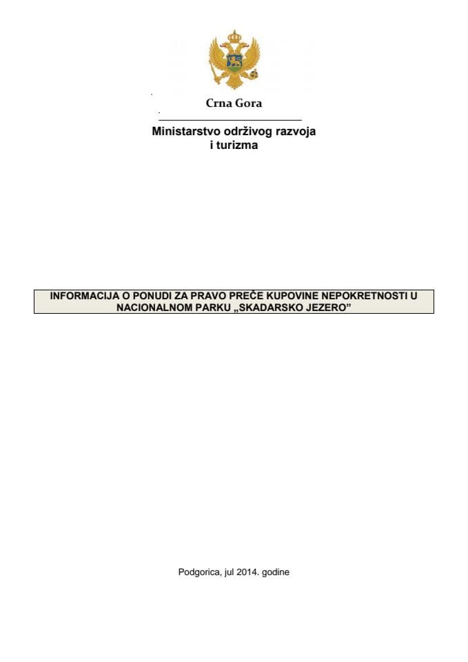 Informacija o ponudi za pravo preče kupovine nepokretnosti u Nacionalnom parku "Skadarsko jezero" (podnosilac zahtjeva Srećko Pejović) (za verifikaciju)