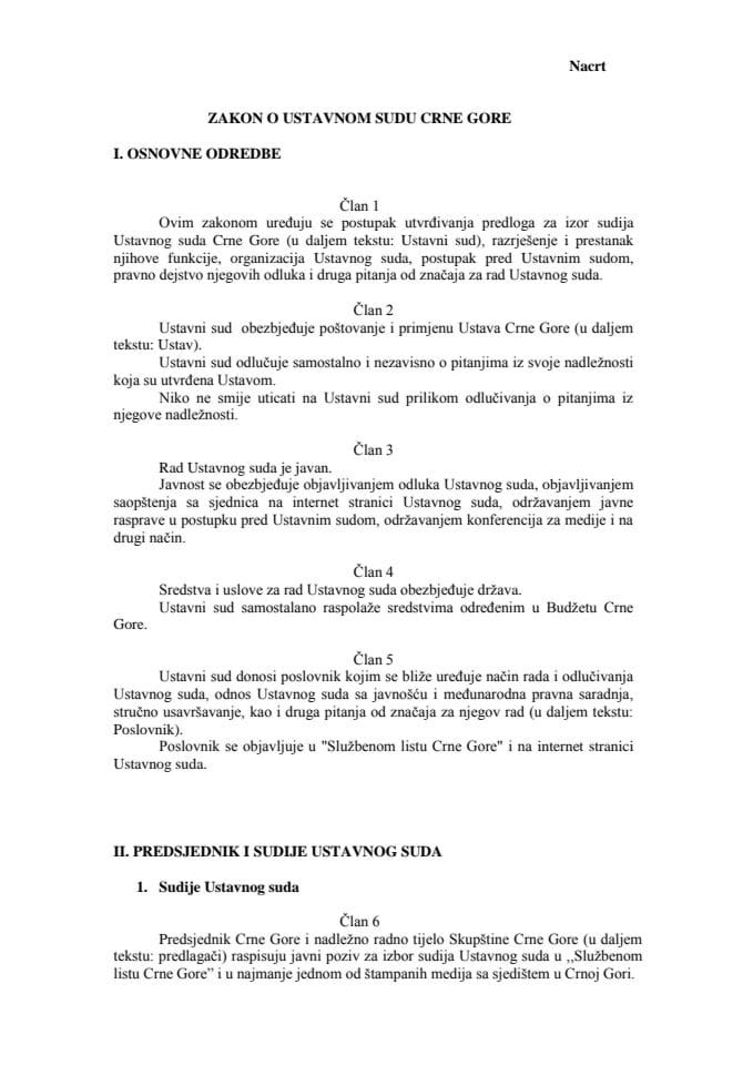 Nacrt Zakona u Ustavnom sudu  Crne Gore
