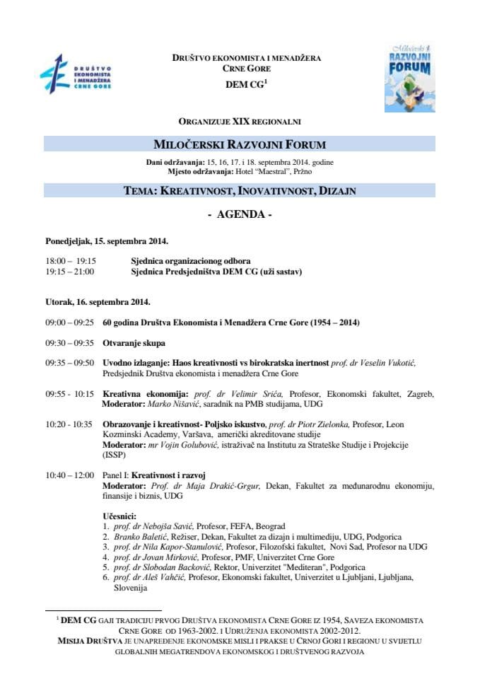 Milocerski razv forum - program