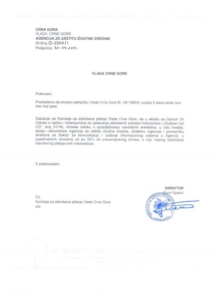 Предлог за измјену закључка Владе Црне Горе број 08-19897/4 (за верификацију)