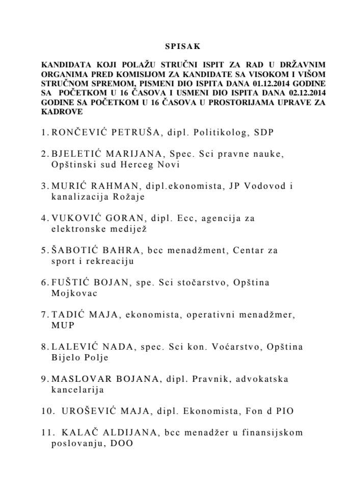 Spiskovi za 01 i 02 decembar