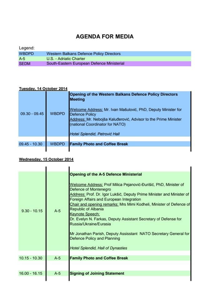 Sveobuhvatni regionalni ministarski sastanak u Budvi - agenda za medije