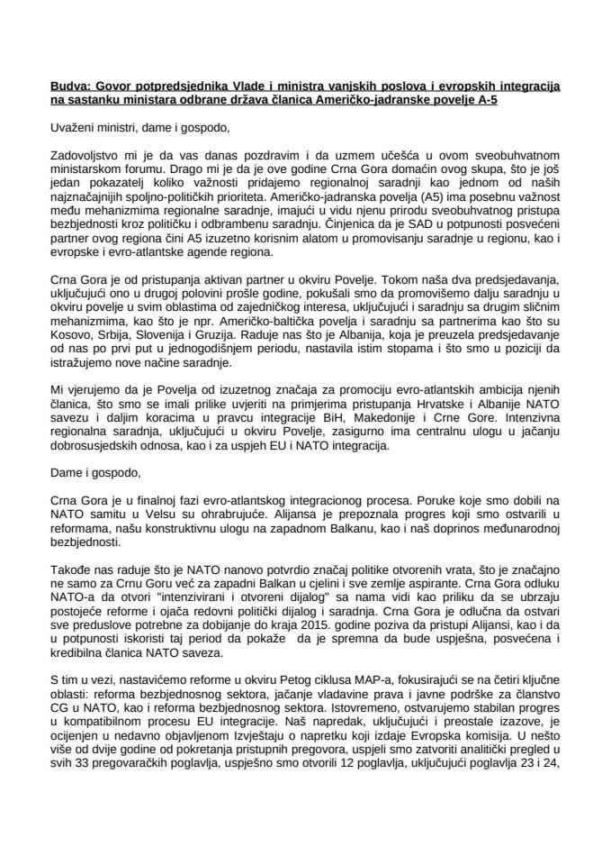 Govor PPV Luksica na sastanku A5 u Budvi