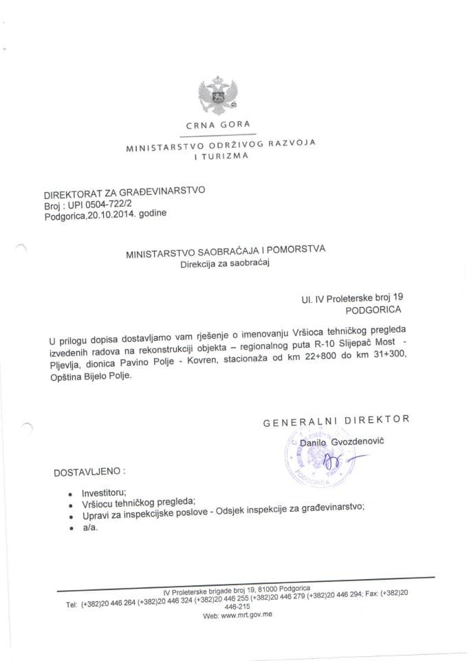 UPI 0504_722_ 2 Ministarstvo saobracaja i pomorstva Direkcija za saobracaj