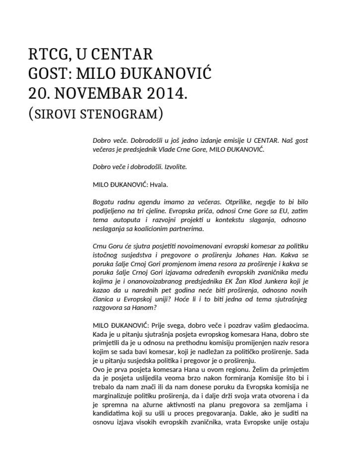 2014 11 20 - TVCG - Milo Djukanovic - intervju - sirovi stenogram